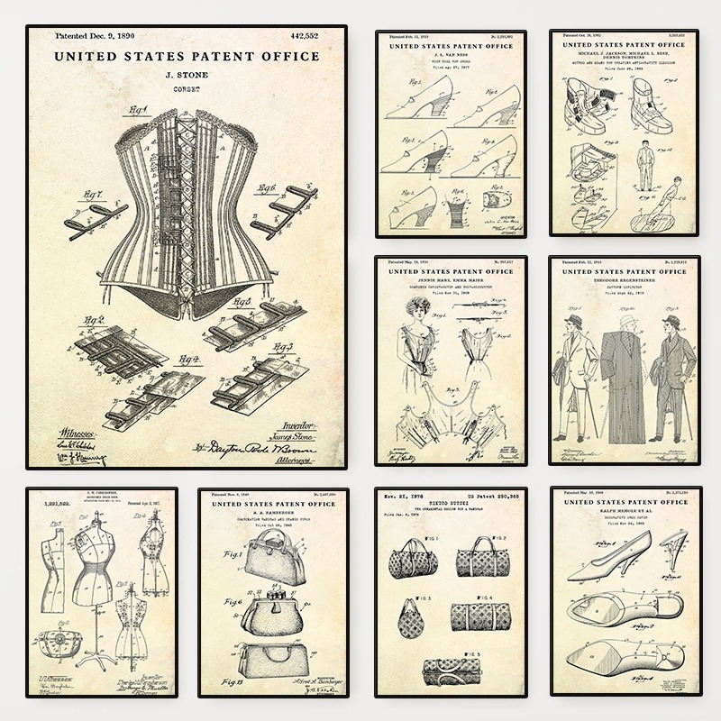 Vintage Fashion Prints For Wall - Pakaian Fashion Tas Sepatu Desain Vintage