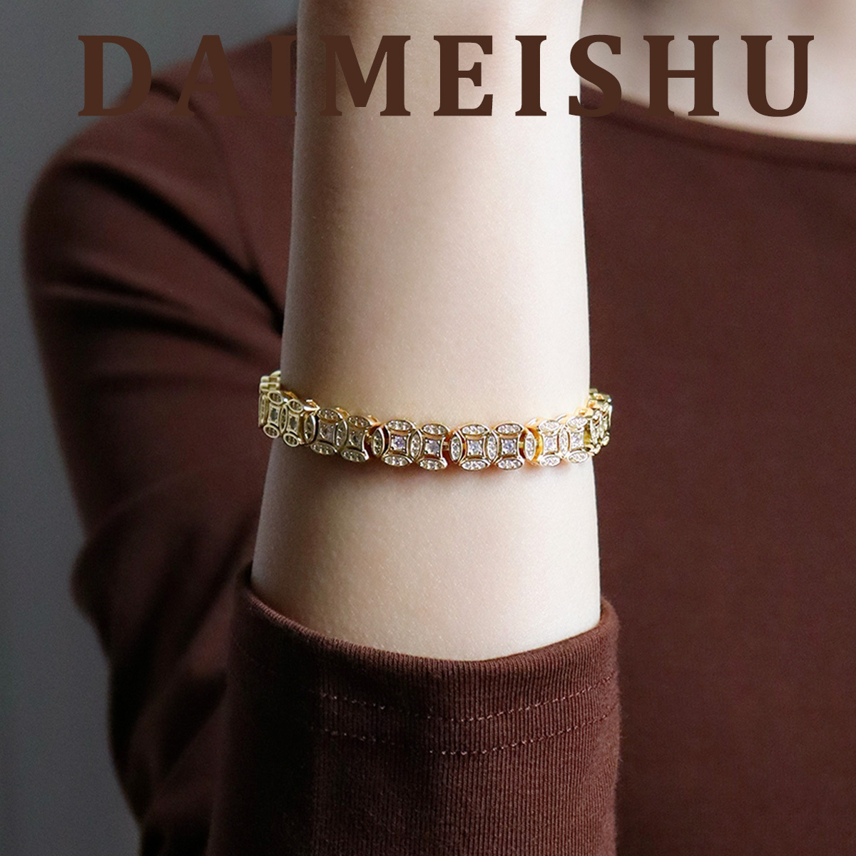 Vintage Fashion Tiktok - Gelang koin tembaga vintage berongga zirconia,