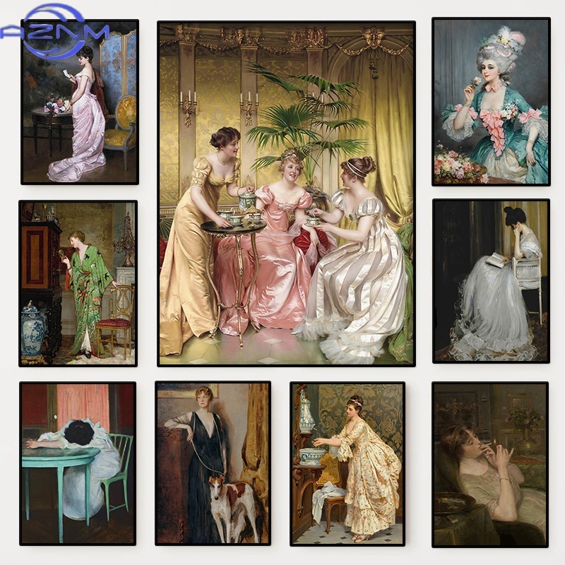 Vintage Fashion Prints For Wall - Poster Potret Wanita Renaisans Lukisan Kanvas