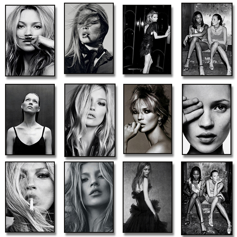 Vintage Fashion Prints For Wall - Vintage Retro Fotografi Kate Moss Merokok
