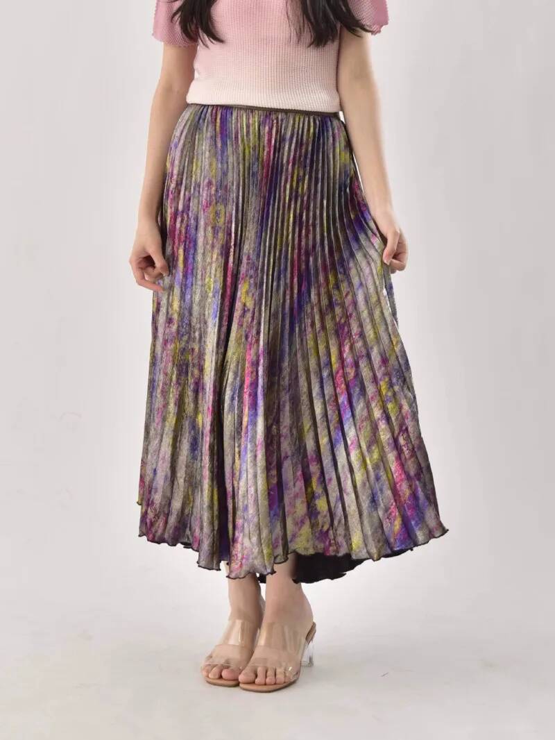 Vintage Fashion Old Money - Rok Midi Mewah Berkilau Warna-warni Pinggang