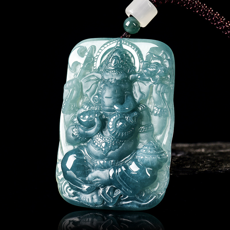 Vintage Fashion Jewelry - Liontin Ganesha Jadeite Myanmar, Amulet Ukiran,