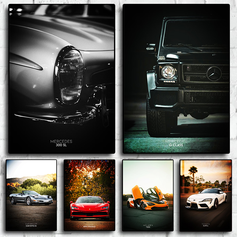 Vintage Fashion Prints For Wall - Lukisan Kanvas Poster Pemandangan Mobil Sport