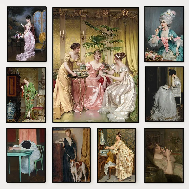Vintage Fashion Prints For Wall - Poster Potret Wanita Renaisans Lukisan Kanvas