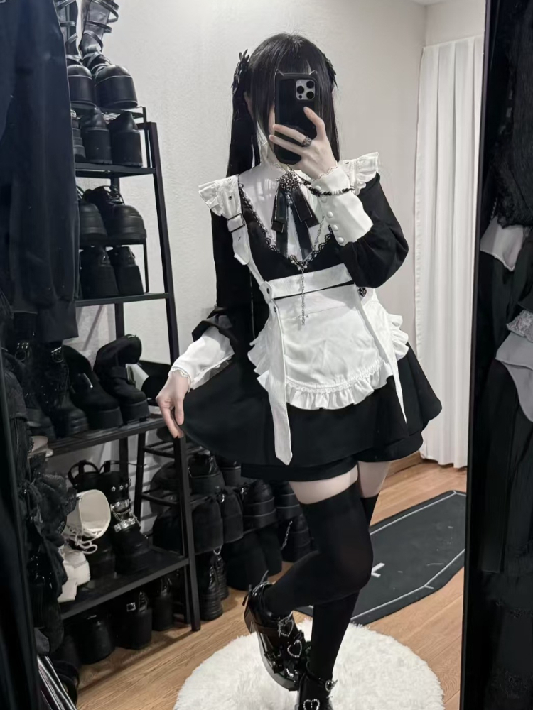 Setelan Gaun Slim Vintage Goth - Vintage Fashion Retro Outfit ulasan dan harga