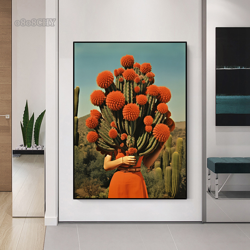 Buket kaktus di gurun lukisan  - Vintage Fashion Prints For Wall ulasan dan harga