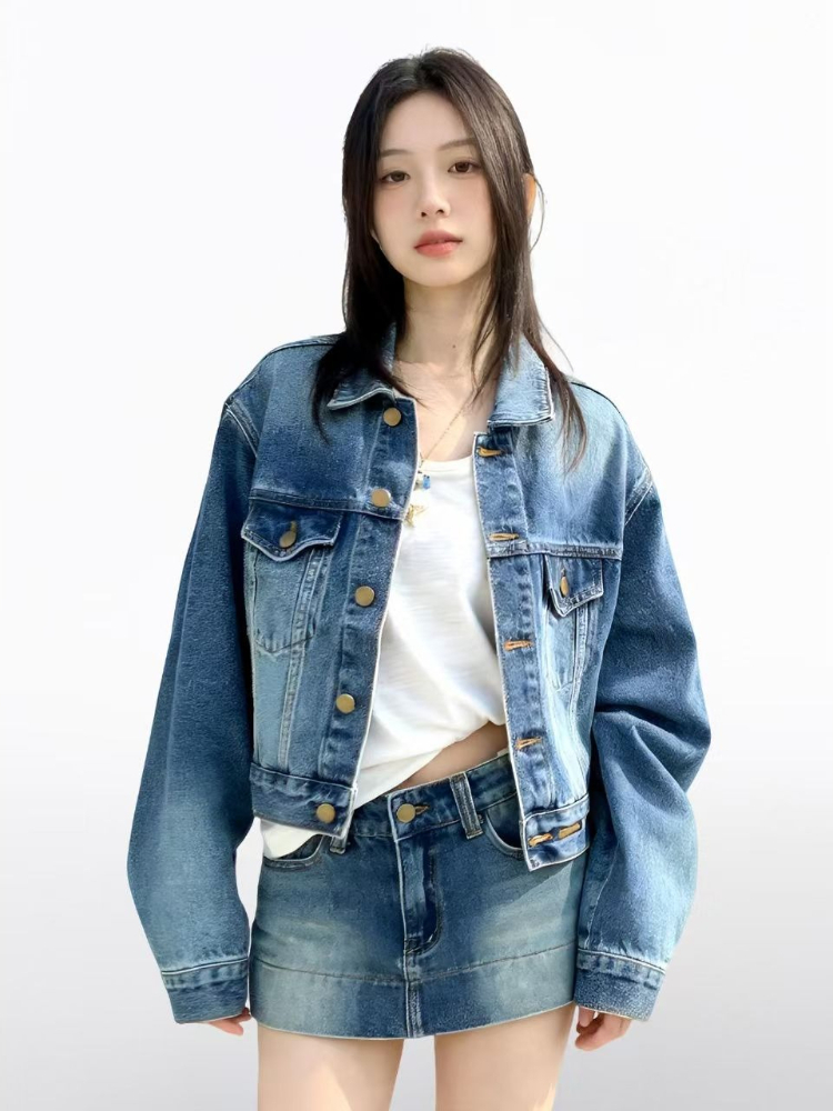 Setelan Denim 2 Potong Wanita  - Vintage Fashion Retro Outfit ulasan dan harga
