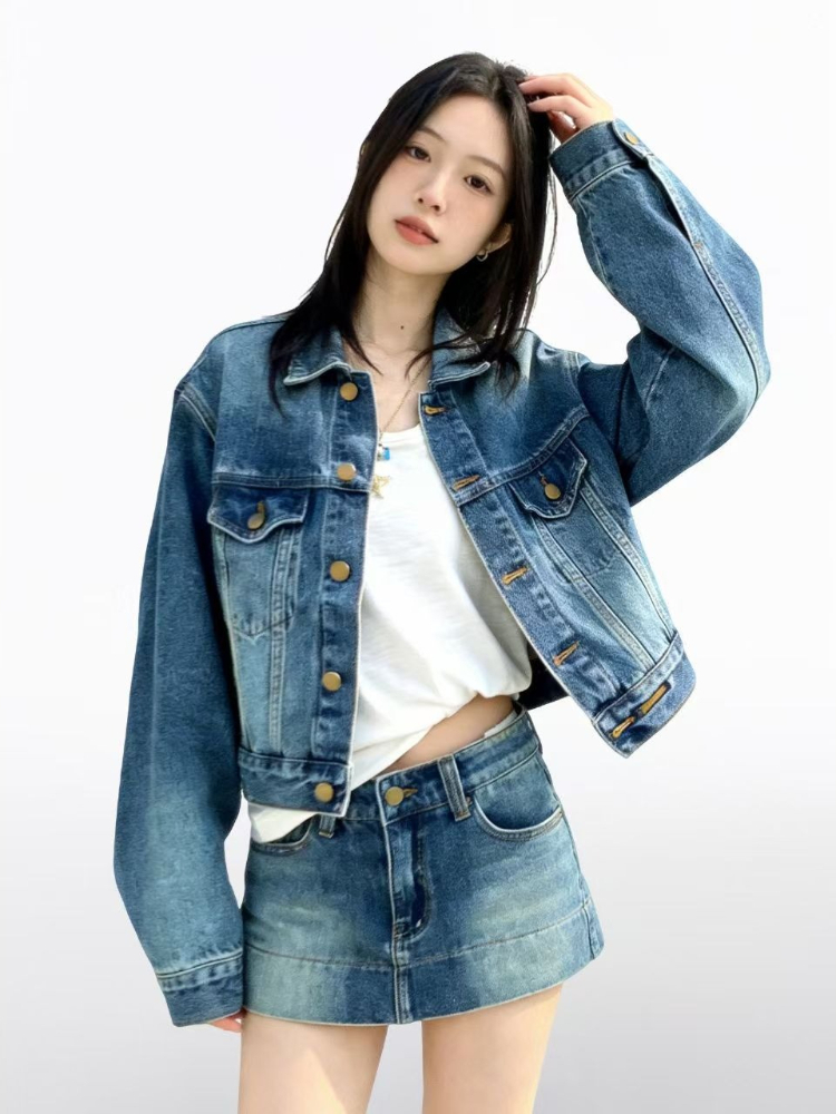 Setelan Denim 2 Potong Wanita  - Vintage Fashion Retro Outfit ulasan dan harga