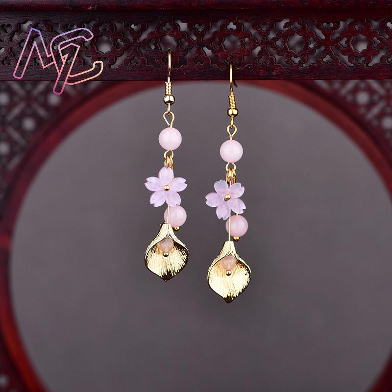 Anting Bunga Giok Alami Merah  - Vintage Fashion Luxury ulasan dan harga
