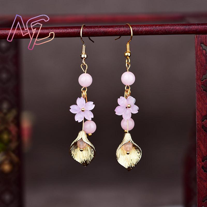 Anting Bunga Giok Alami Merah  - Vintage Fashion Luxury ulasan dan harga