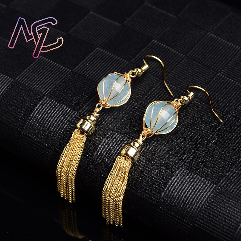 Anting Manik Giok Alami Biru A - Vintage Fashion Accessories ulasan dan harga