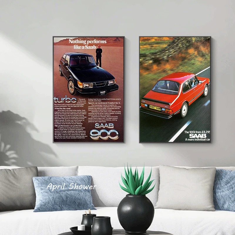 Klasik Vintage Saab 900 Turbo  - Vintage Fashion Prints For Wall ulasan dan harga